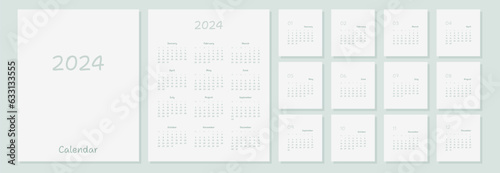 2024 calendar planner template. Monthly minimalistic calendar with 12 pages. Calendar in pastel colors 