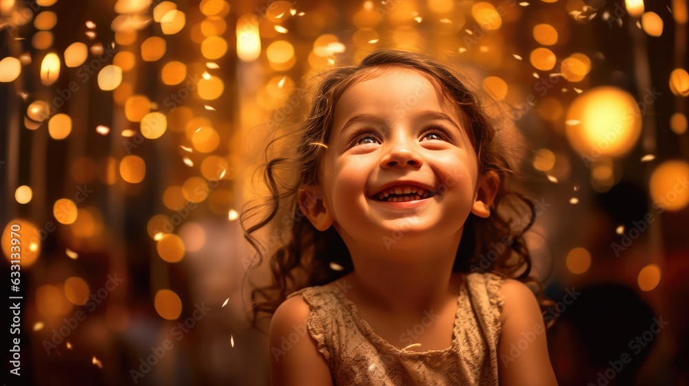 Young girl radiating joy and excitement at her birthday party. Young girl radiating joy and excitement at her birthday party.