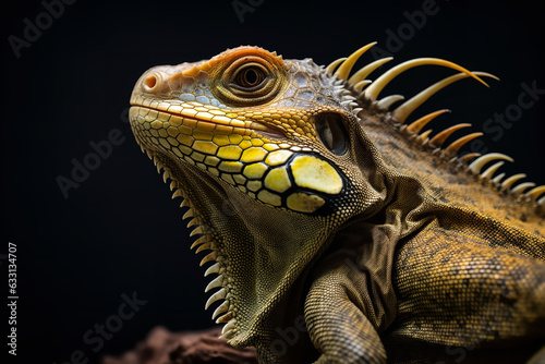 portrait of iguana on tree professional photography wide angle 8k aperture geographic wildlife closeup torpical animal ai gen photo national lizard  photo
