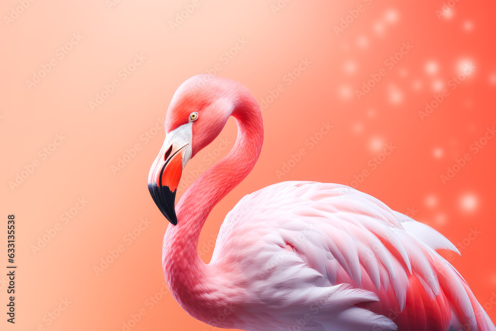 Obraz premium Beautiful Pink Flamingo on pink background. Generative AI. 