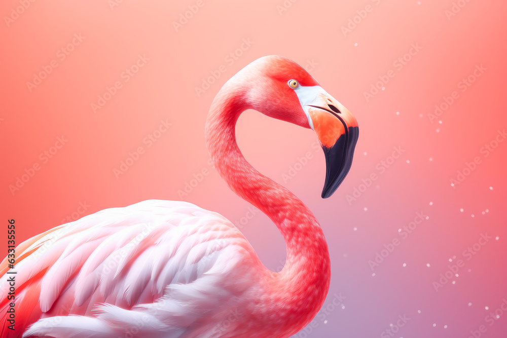 Fototapeta premium Beautiful Pink Flamingo on pink background. Generative AI. 