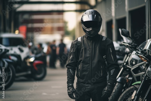 man wearing motorcycle gear and helmet, AI Generated