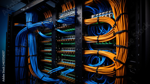 Close up shot of networking cable management locate © aleena