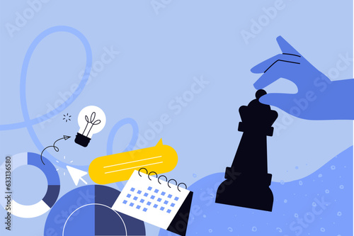Business creative illustration. Vector concept of business strategy, startup, project development, management. Illustration for web banner, social media, business presentation, marketing material. 