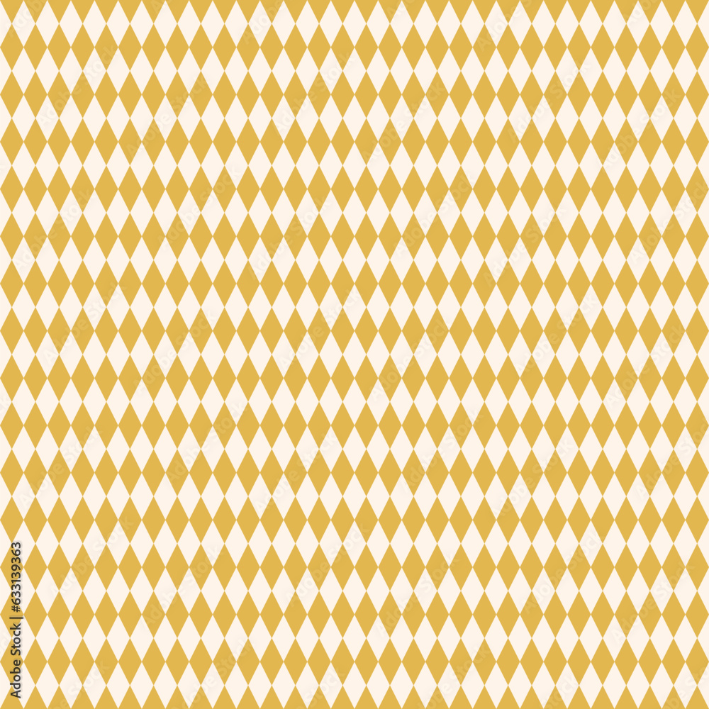 Vector tartan seamless pattern. Octoberfest festival ornament in yellow mustard and white colors. Checkered texture. Traditional background pattern with small rhombuses grid, diamonds. Repeat design