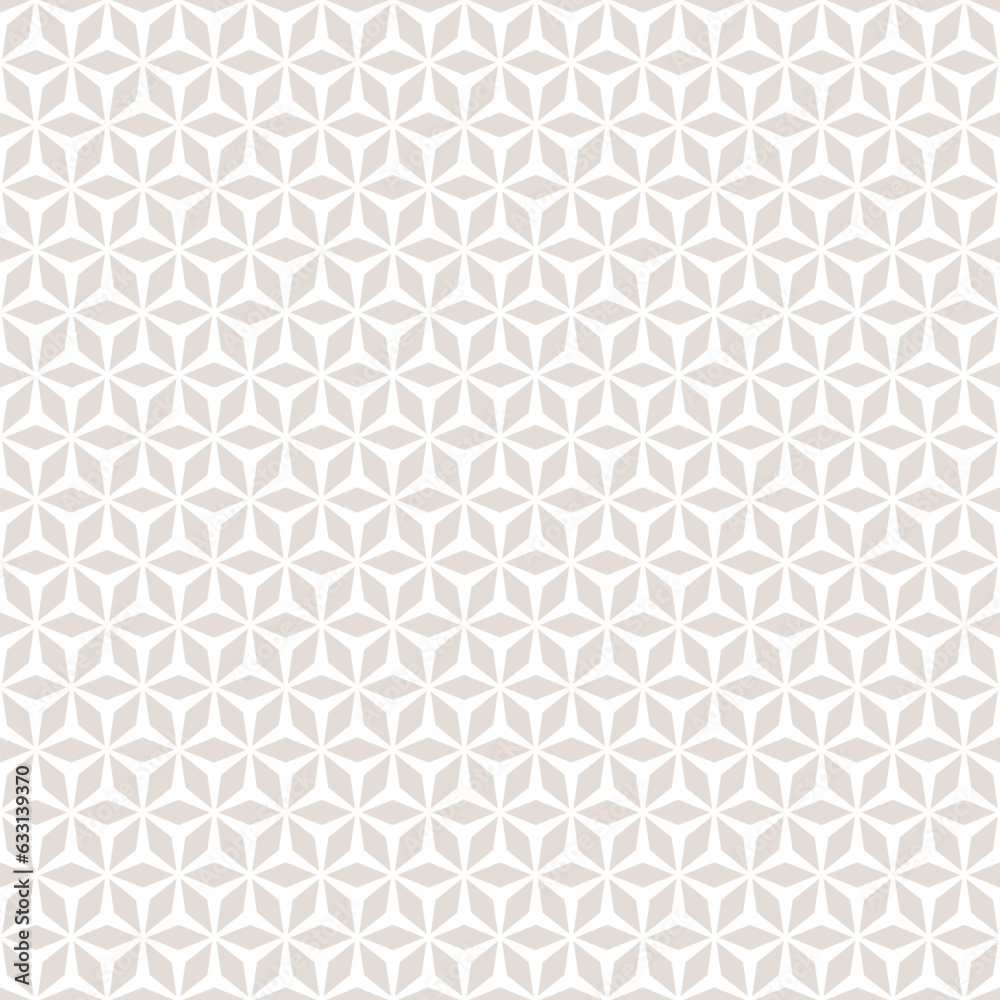 Vector minimal geometric seamless pattern. Subtle abstract linear ornament with floral grid, rhombuses, triangles. Simple modern texture. Stylish beige and white background. Repeat luxury geo design