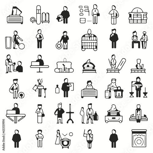 Business people line icons set and silhouettes. Businessman outlines icons collection. Teamwork, human resources, meeting, partnership, meeting, workgroup, success, resume.