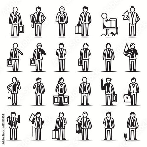 Business people line icons set and silhouettes. Businessman outlines icons collection. Teamwork, human resources, meeting, partnership, meeting, workgroup, success, resume.
