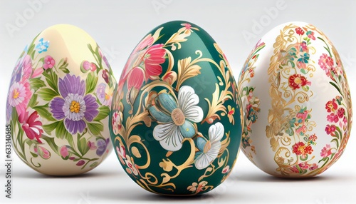 colorful painted easter eggs on white background. Photo in high quality