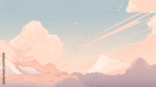 A colorful sky with pink and blue hues and fluffy white clouds flat design vector style illustration Generative Ai