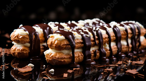 Eclairs stuffed with whipped cream drizzled with melted chocolate