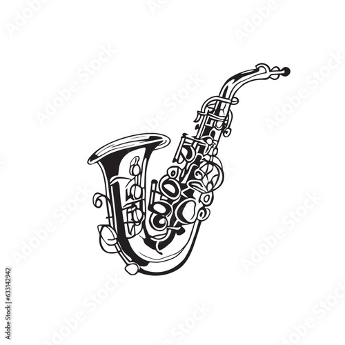 saxophone contour drawing black and white