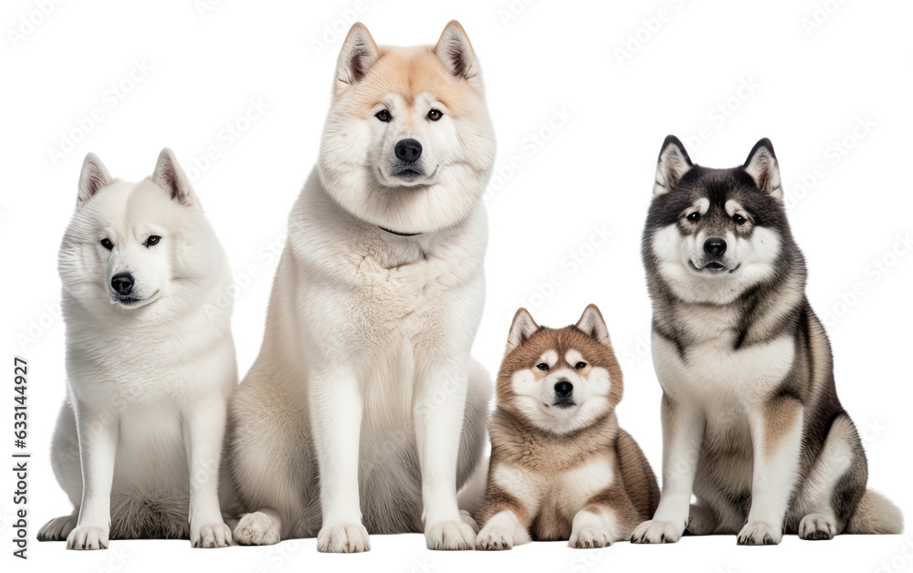 Akita dogs looking at the camera isolated on transparent background