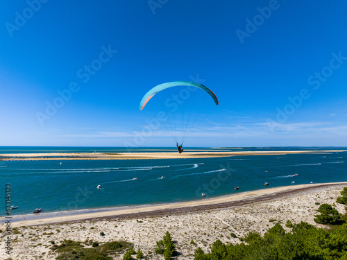 Parapentes au dessus de la dune du Pyla Photo en drone
