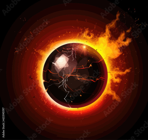 Vector image of a fireball lightning on a dark background.