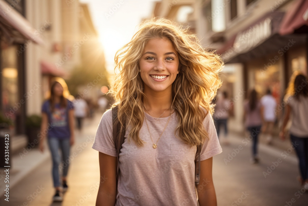 woman leisure adult young smiling sun city sunny day sunset beautiful cheerful enjoy a walk walking with friends outdoor activity in the city, portrait, happy, fashion, outside, having fun, lifestyle