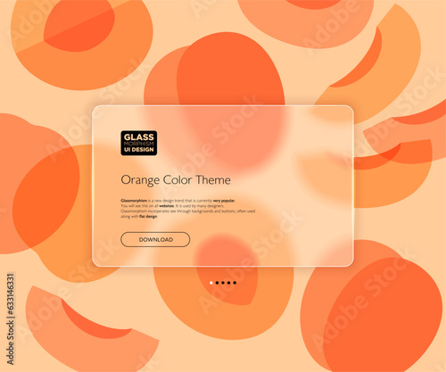 Orange Color Theme. Translucent frosted glass and apricots. Vector image in the glassmorphism style.