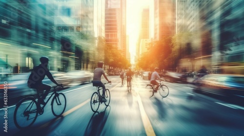 People Cycling in City with Motion Blur Effect. Generative ai © Scrudje