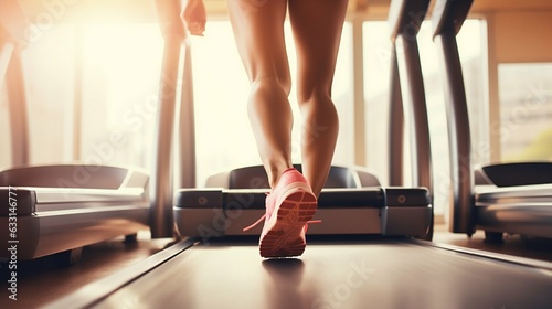Female Legs Running on Treadmill at Gym. Generative ai