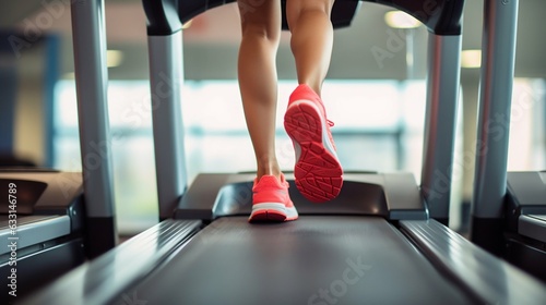 Female Legs Running on Treadmill at Gym. Generative ai
