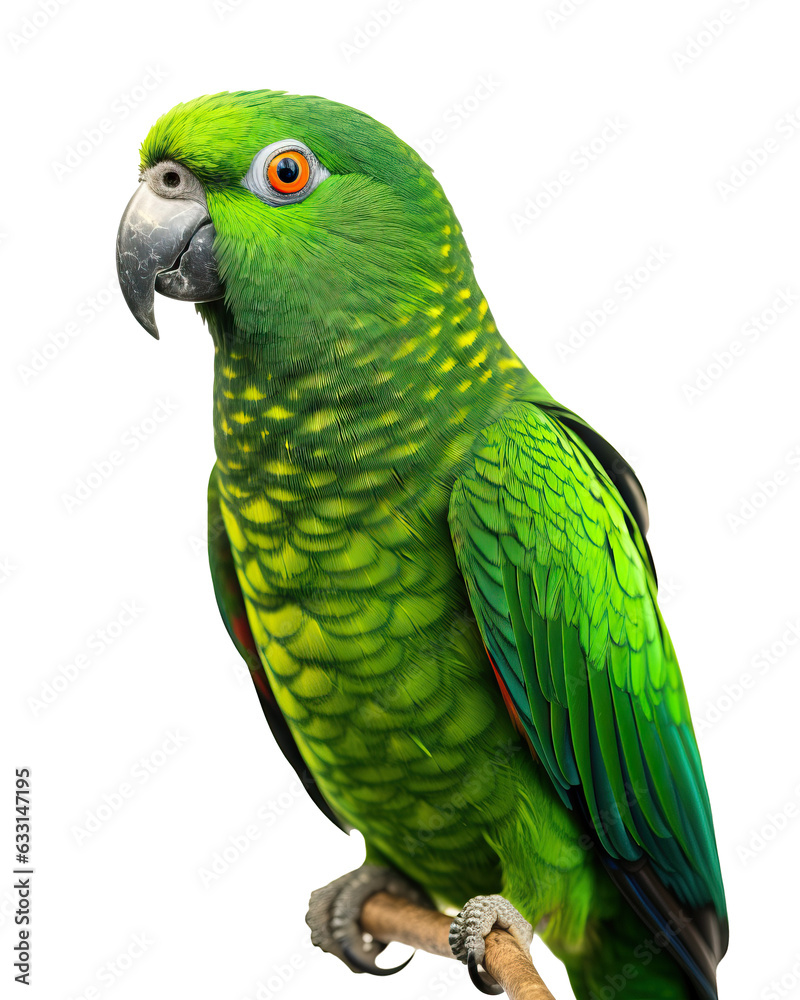 green parrot on a white background