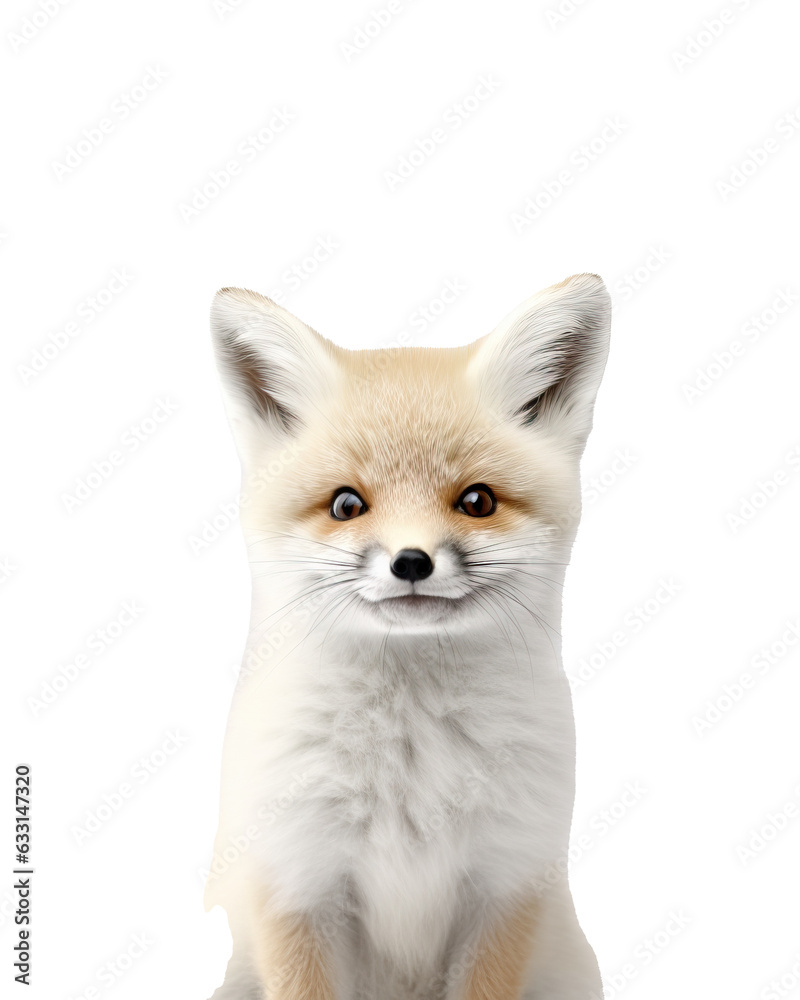 Cute little fox sitting on white background