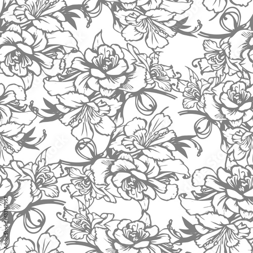 gray and white rose flowers seamless pattern, texture, design © Yuliia