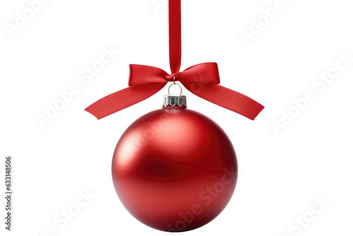 Red Christmas ball. isolated on transparent background Generative ai.