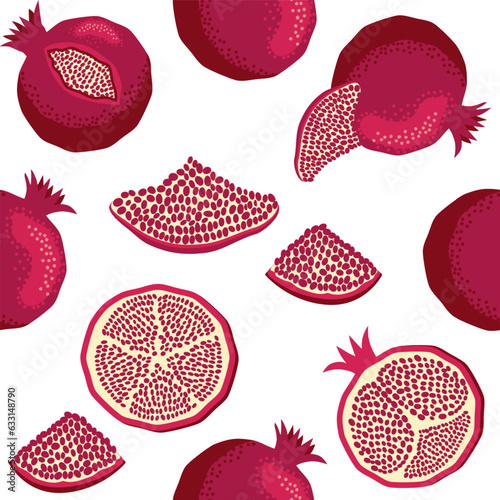 Seamless pattern with pomegranates. Decorative patterns of the pomegranate fruit. Shana Tova, Jewish New Year