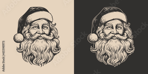 Vintage retro xmas merry christmas new year santa claus character. Monochrome Graphic Art. Vector. Hand drawn element engraving