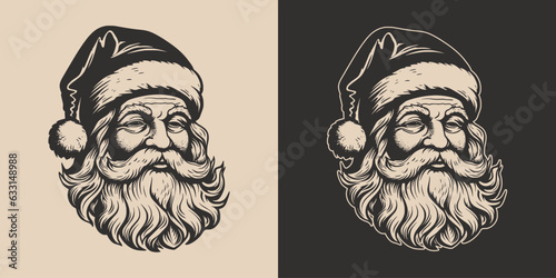 Vintage retro xmas merry christmas new year santa claus character. Monochrome Graphic Art. Vector. Hand drawn element engraving