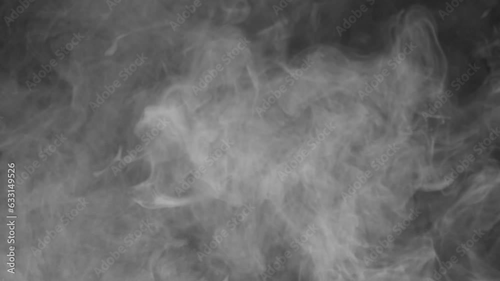 Abstract white smoke in slow motion. Smoke, Cloud of cold fog in light spot background. Light, white, fog, cloud, black background, 4k, ice smoke cloud. Floating fog.	