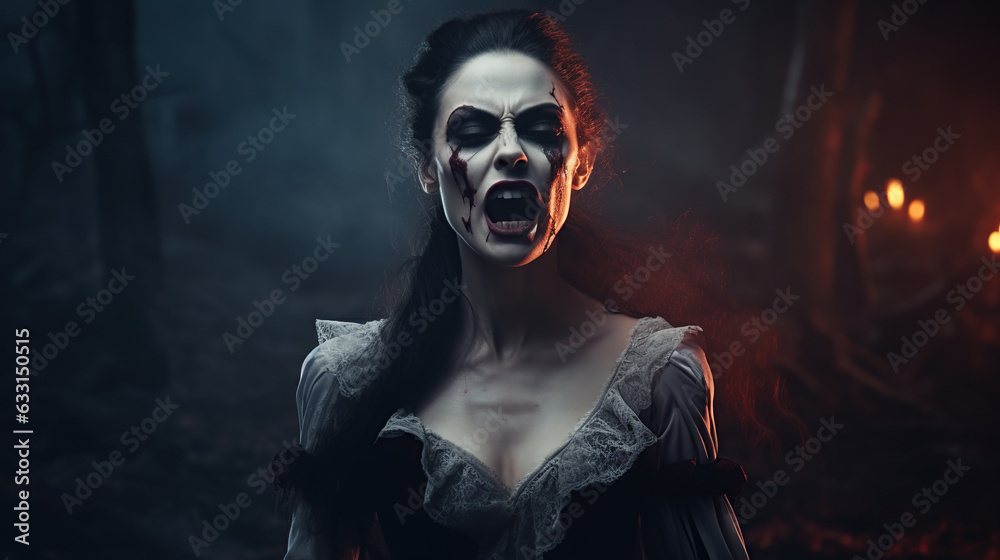 portrait of vampire woman. Red eyes