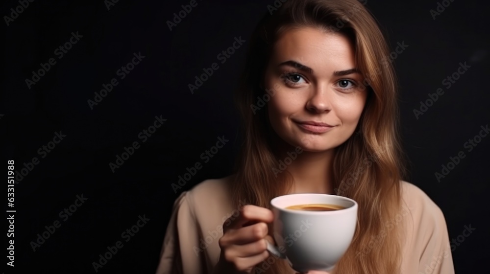 Beautiful young woman with cup of coffee, close-up portrait Beautiful young woman with cup of coffee, close-up portrait