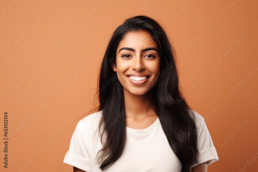 Young beautiful girl in a white T-shirt on a orange background Young beautiful girl in a white T-shirt on a orange background