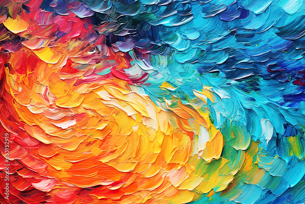 Fototapeta premium Abstract Rainbow Oil Painting Textured Background. Canvas Texture, Brush Strokes.