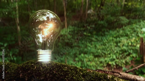Animation of a glowing light bulb, symbolizing green alternative energy, eco-friendly power, sustainability, efficiency, and renewability. photo