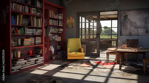 interior of a library 3d