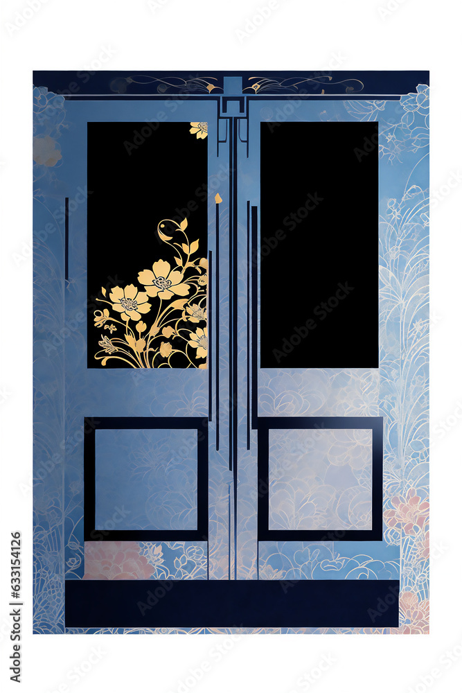 青色の扉と花　ジェネレーティブ AI 