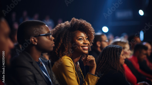 Speaker Woman Performing on Stage and Speaking to Large Audience, Event Professional.