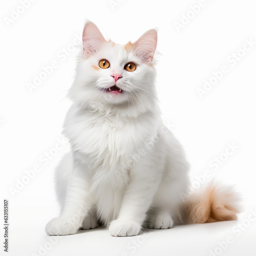 Smiling Turkish Van Cat with White Background - Isolated Portrait Image