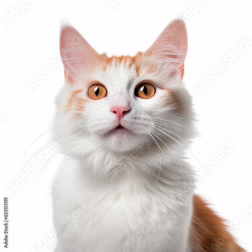 Smiling Turkish Van Cat with White Background - Isolated Portrait Image