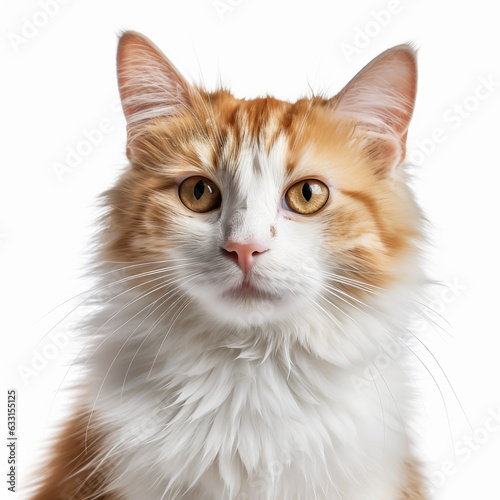 Visibly Sad Turkish Van Cat with Isolated White Background
