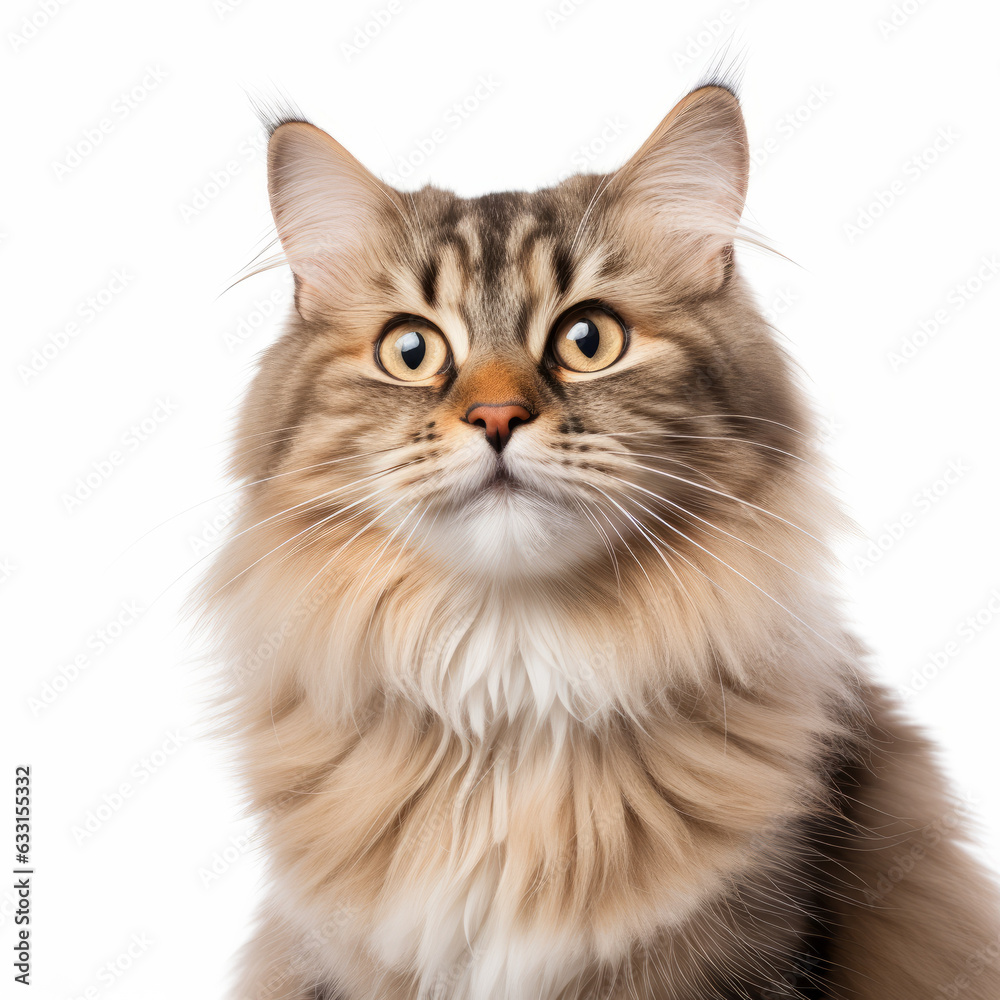 Smiling Siberian Cat Portrait with Isolated White Background Smiling Siberian Cat Portrait with Isolated White Background