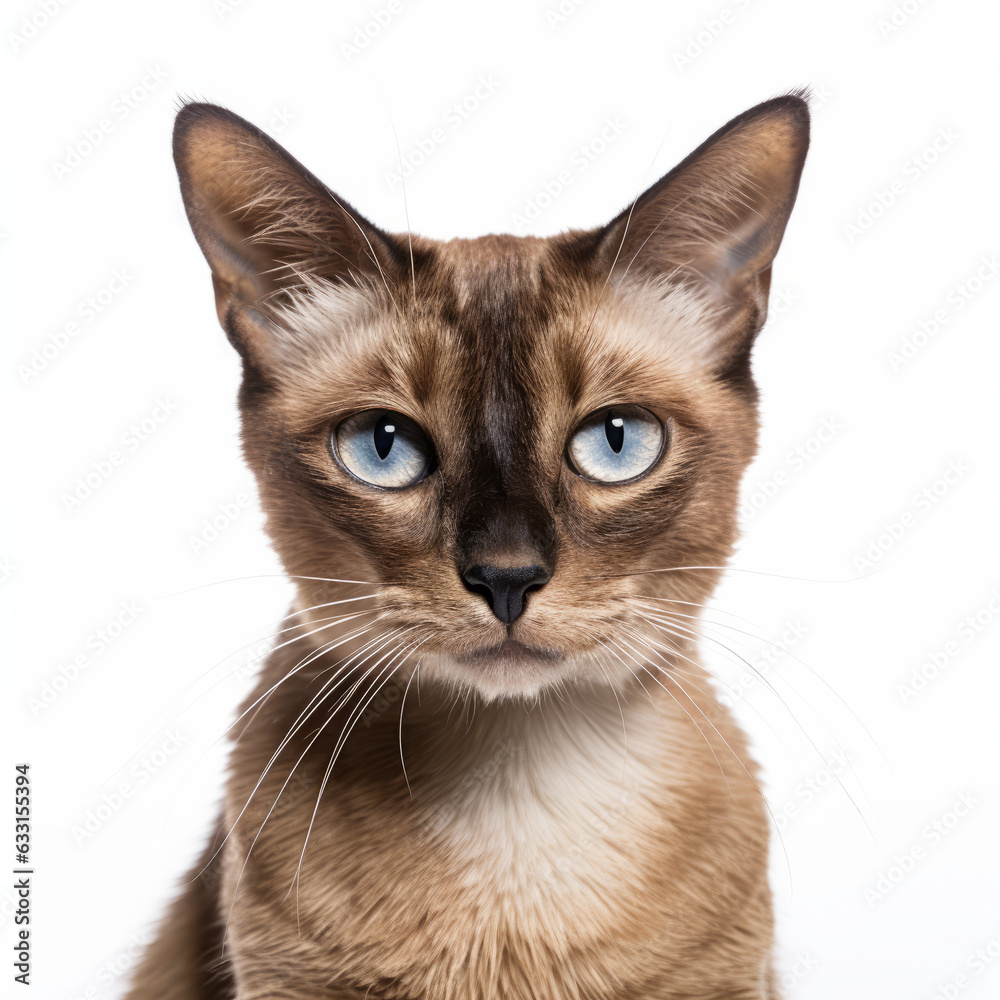 Visibly Sad Singapura Cat with Ears Down on White Background