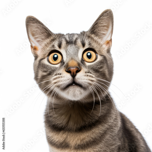 Confused Singapura Cat with Tilted Head on White Background