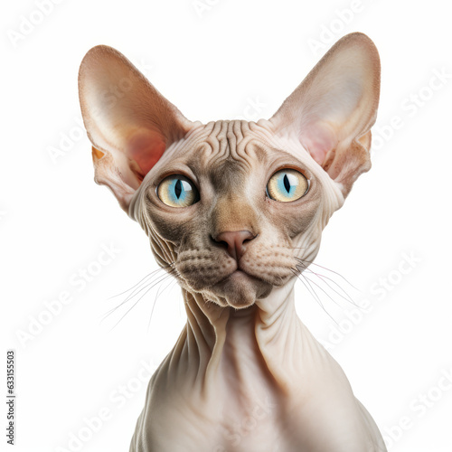 Confused Sphynx Cat with Tilted Head on White Background © bomoge.pl
