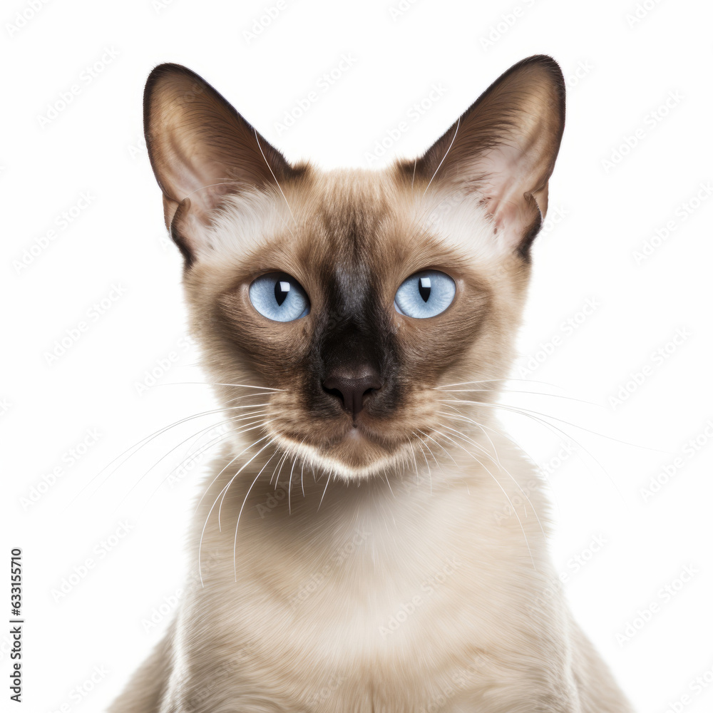 Visibly Sad Tonkinese Cat with Isolated White Background - High Resolution Image