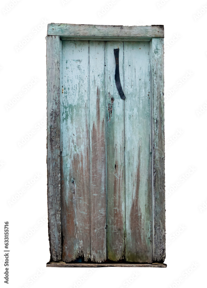 Retro door, very aged, of a colonial architecture house. Isolated on transparent background. old brazilian architecture