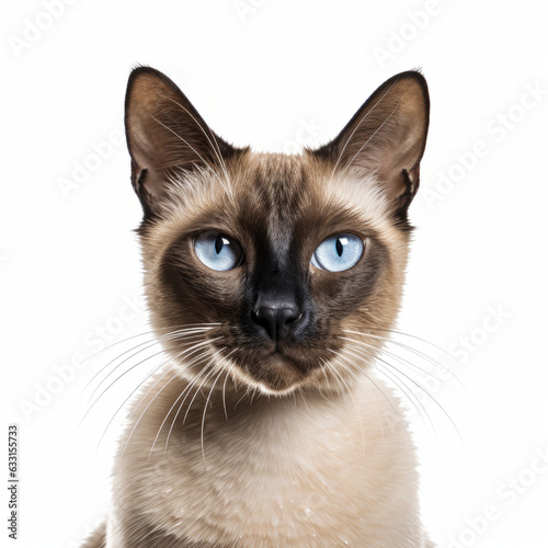 Visibly Sad Tonkinese Cat with Isolated White Background